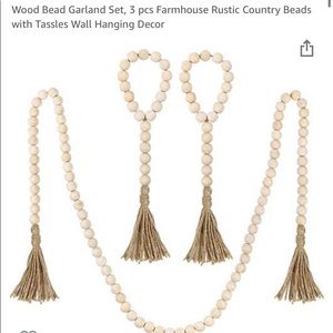 Decorative wood bead garland with tassels